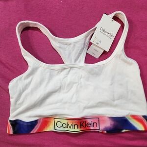 Calvin Klein White Sports Bra with Rainbow Band